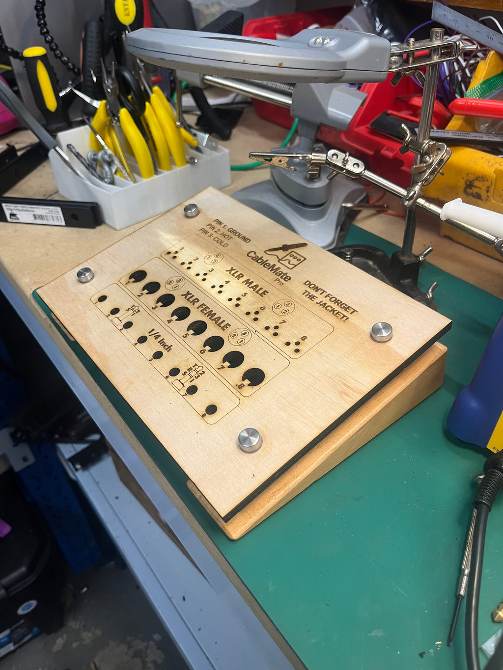 Wooden Soldering Station Jig For XLR, TRS or 1/4 Inch Instrument Cables