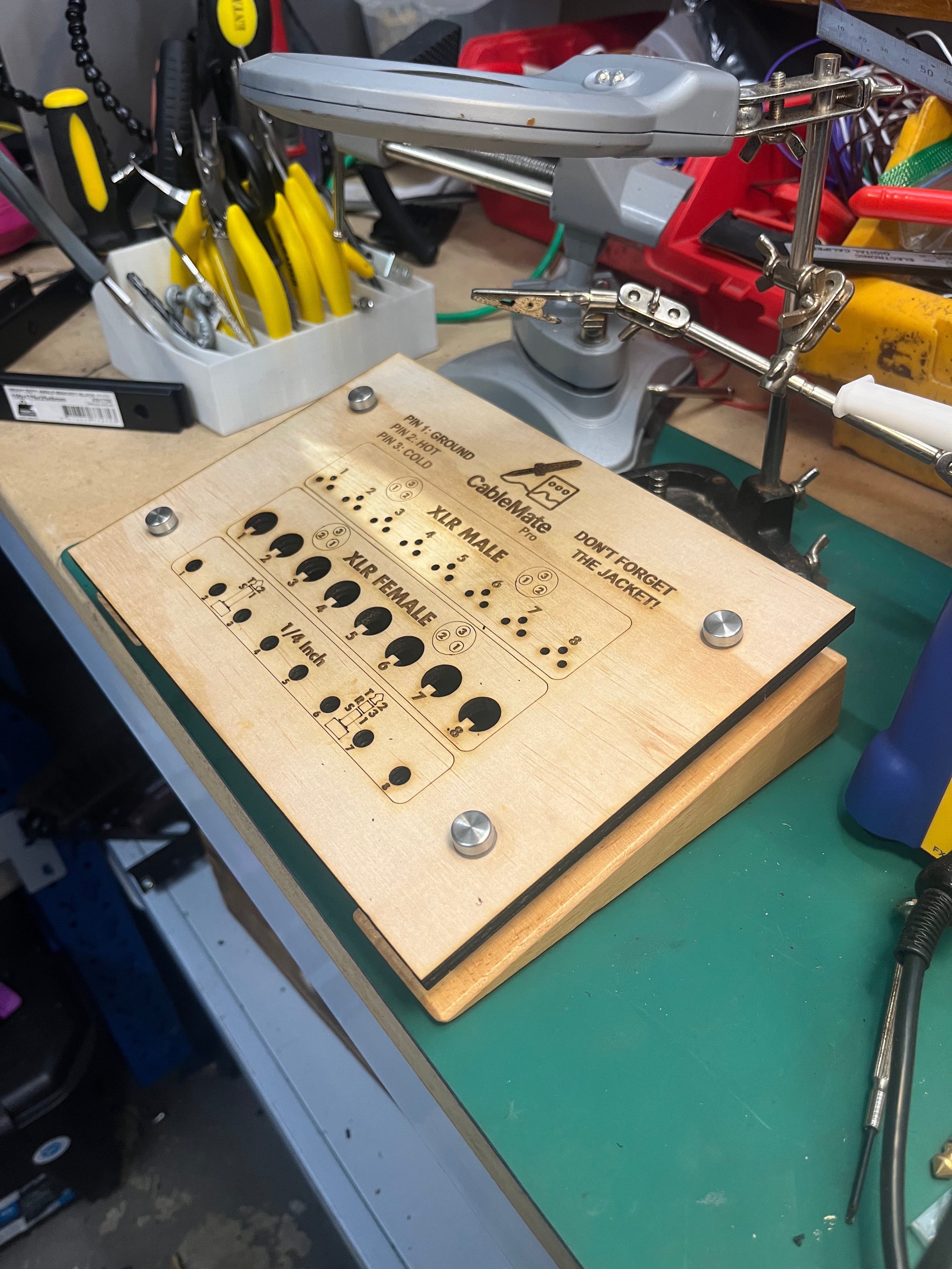 Wooden Soldering Station Jig For XLR, TRS or 1/4 Inch Instrument Cables